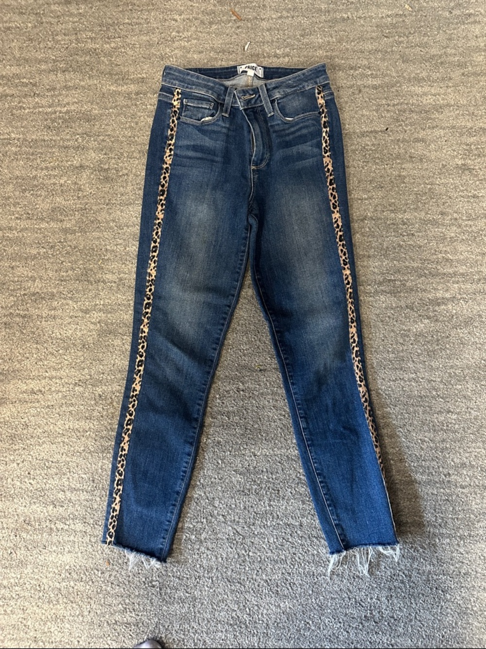 PAIGE Dark Blue Skinny Jeans with Leopard Side Tape